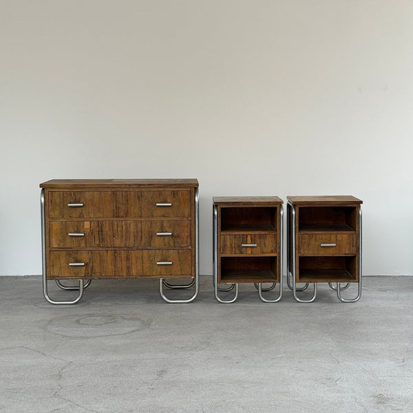 1930s Funkis Chest of Drawers & Bedside Tables by Venesta Finland
