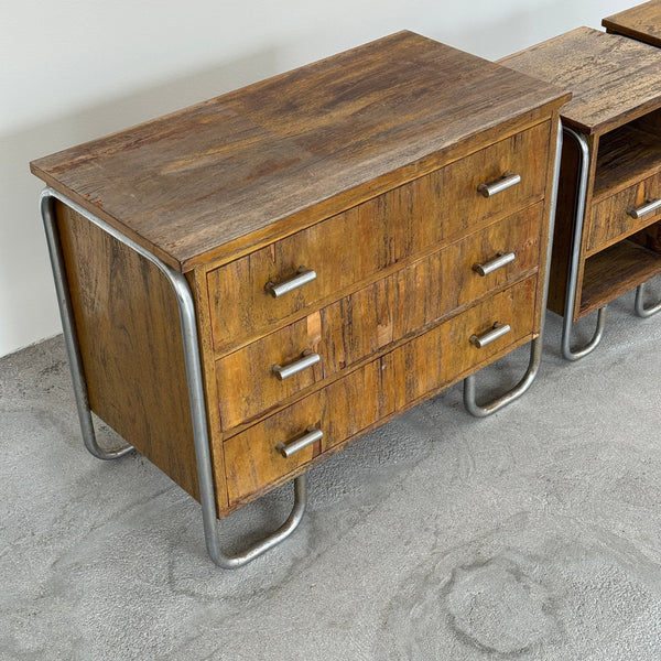 1930s Funkis Chest of Drawers & Bedside Tables by Venesta Finland