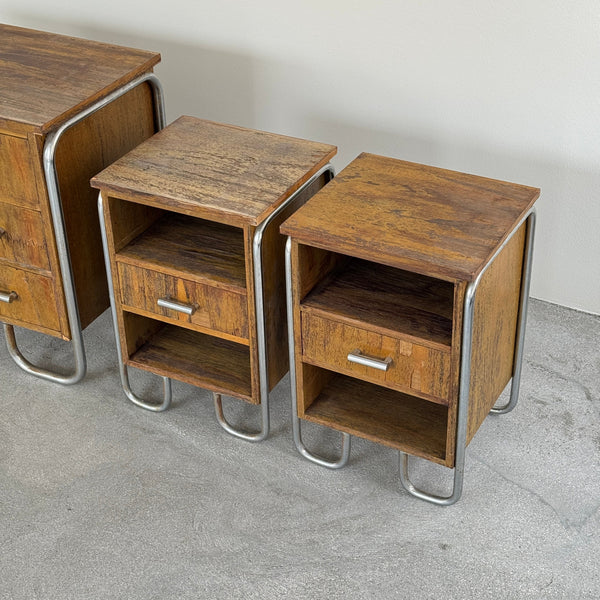 1930s Funkis Chest of Drawers & Bedside Tables by Venesta Finland