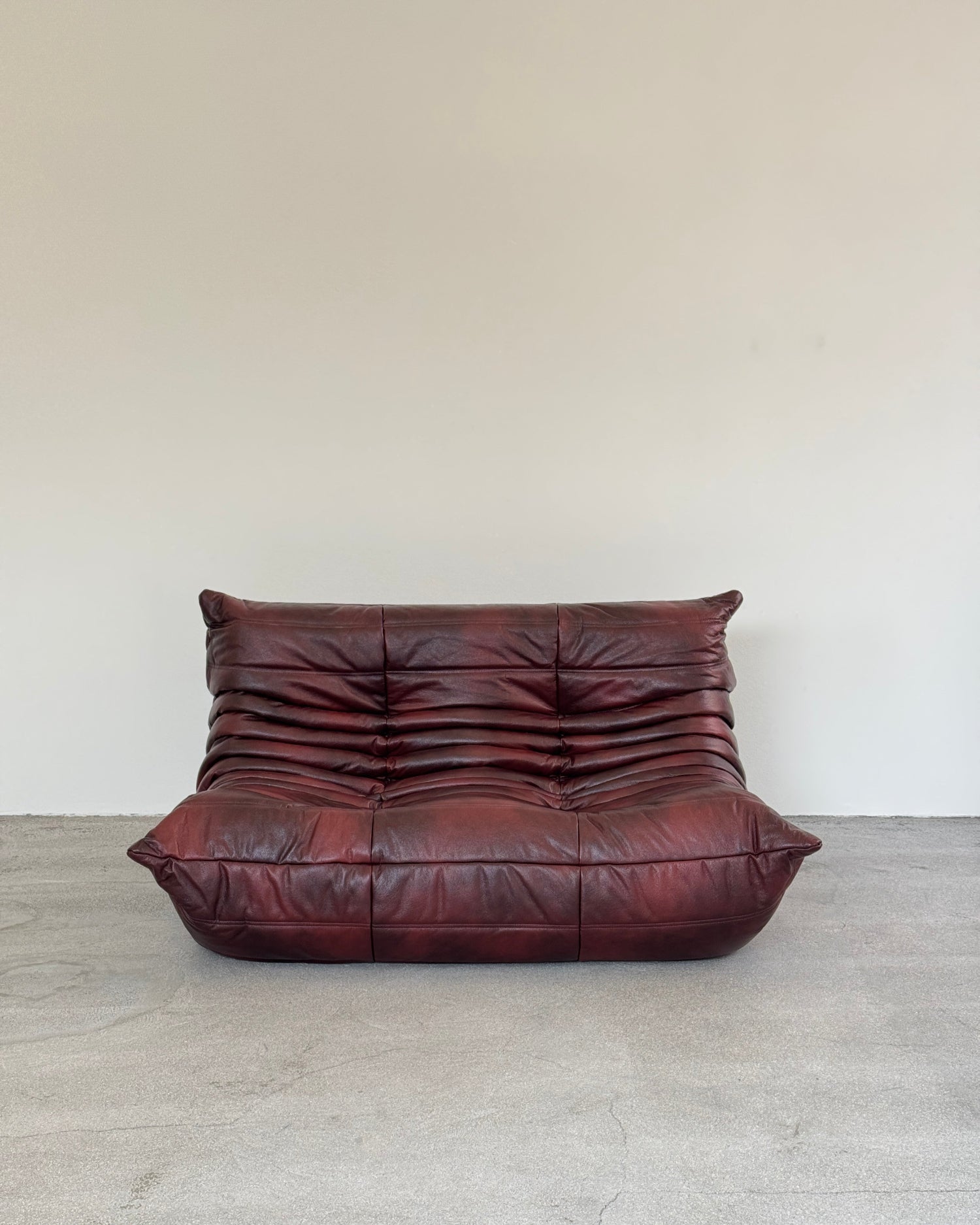 Cherry Leather 2-Seater Togo Sofa by Michel Ducaroy for Ligne Roset