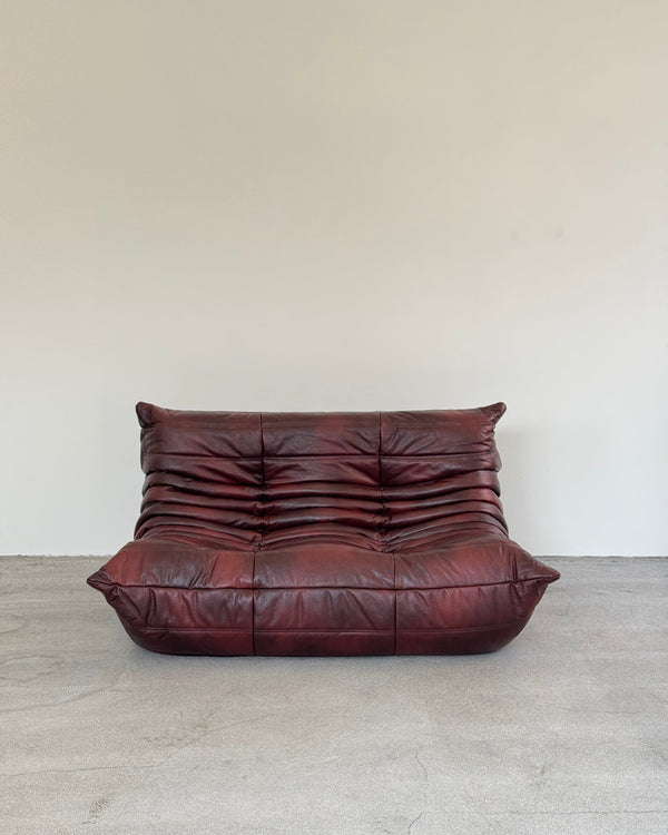 Cherry Leather 2-Seater Togo Sofa by Michel Ducaroy for Ligne Roset