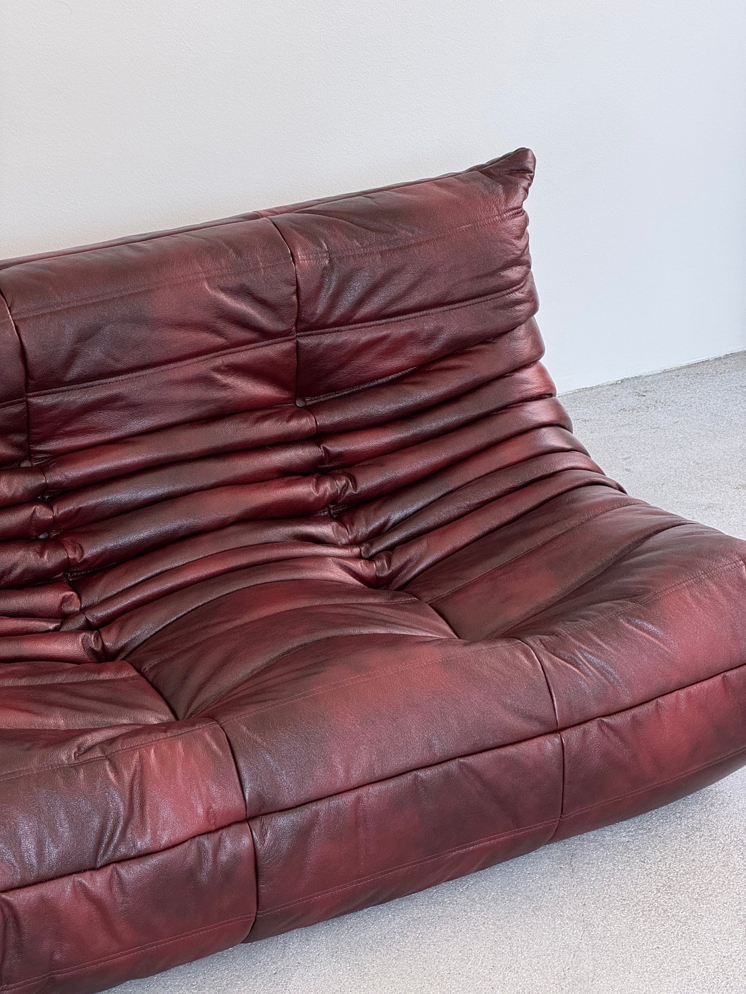 Cherry Leather 2-Seater Togo Sofa by Michel Ducaroy for Ligne Roset