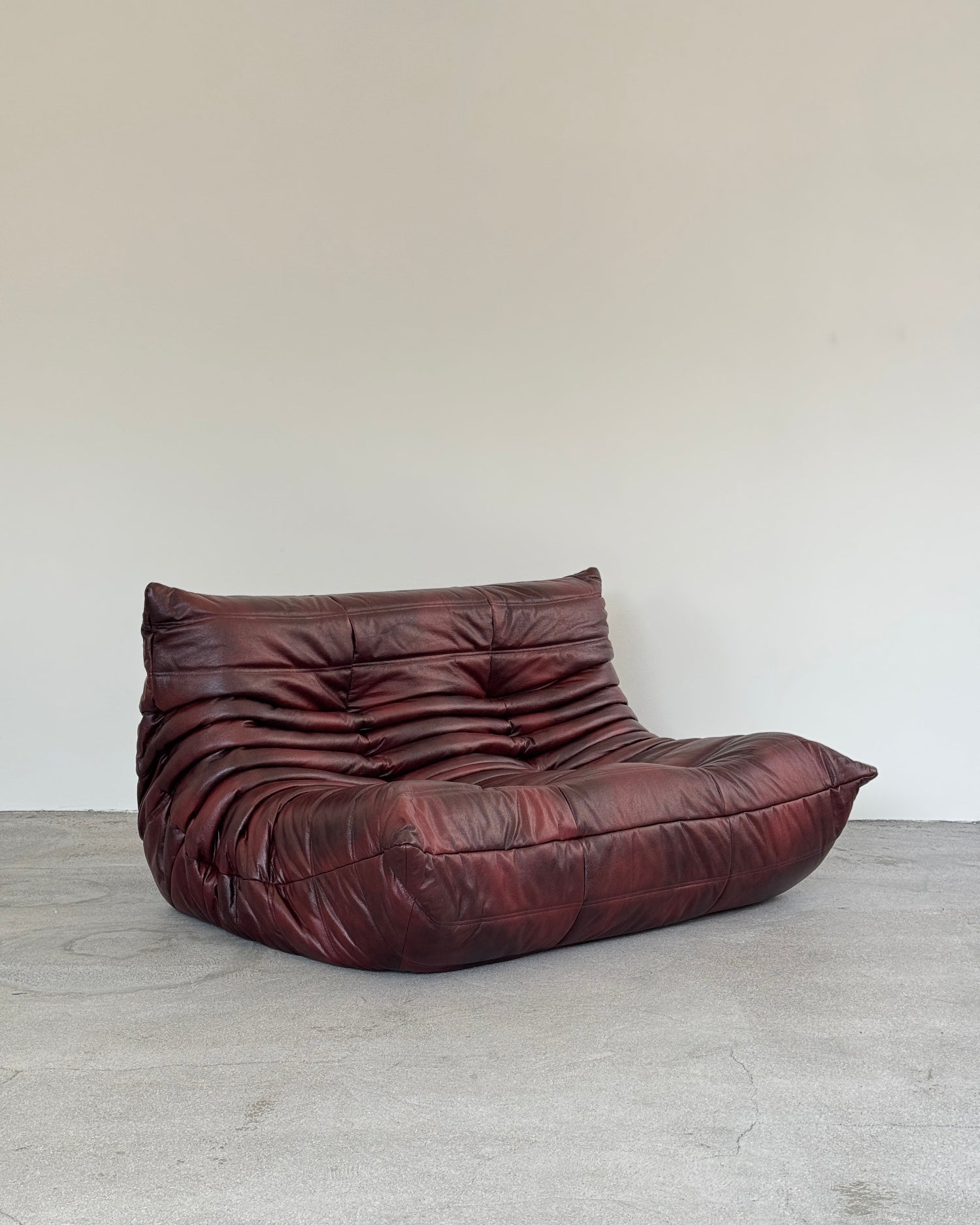 Cherry Leather 2-Seater Togo Sofa by Michel Ducaroy for Ligne Roset