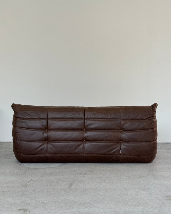 Brown Leather 3-Seater Togo Sofa by Michel Ducaroy for Ligne Roset