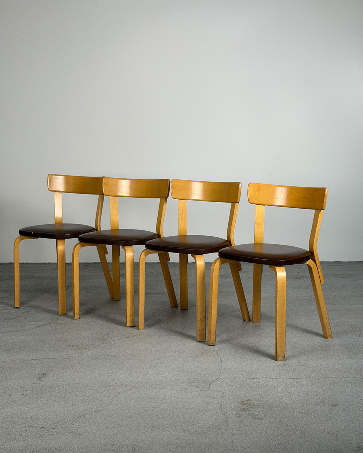 Artek 69 Birch Chair with Brown Leather Upholstery by Alvar Aalto