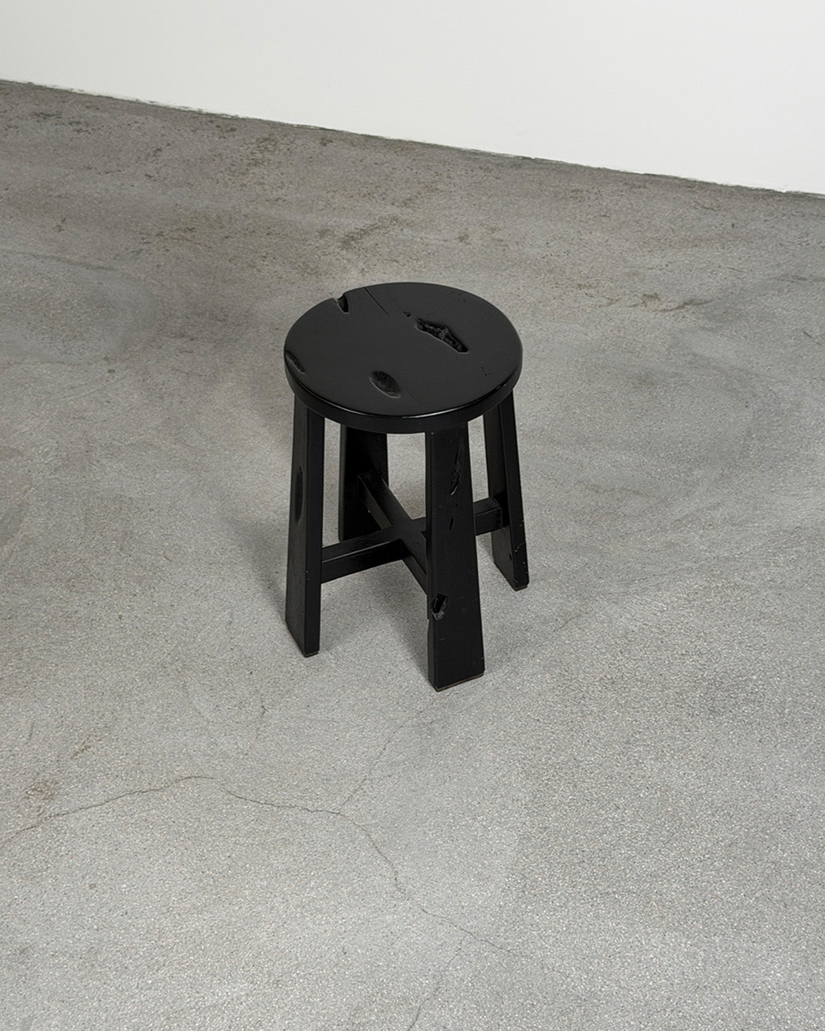 Contemporary Black Teak Solid Wood Stool