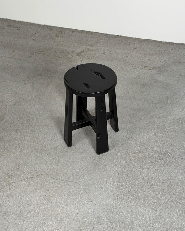 Contemporary Black Teak Solid Wood Stool