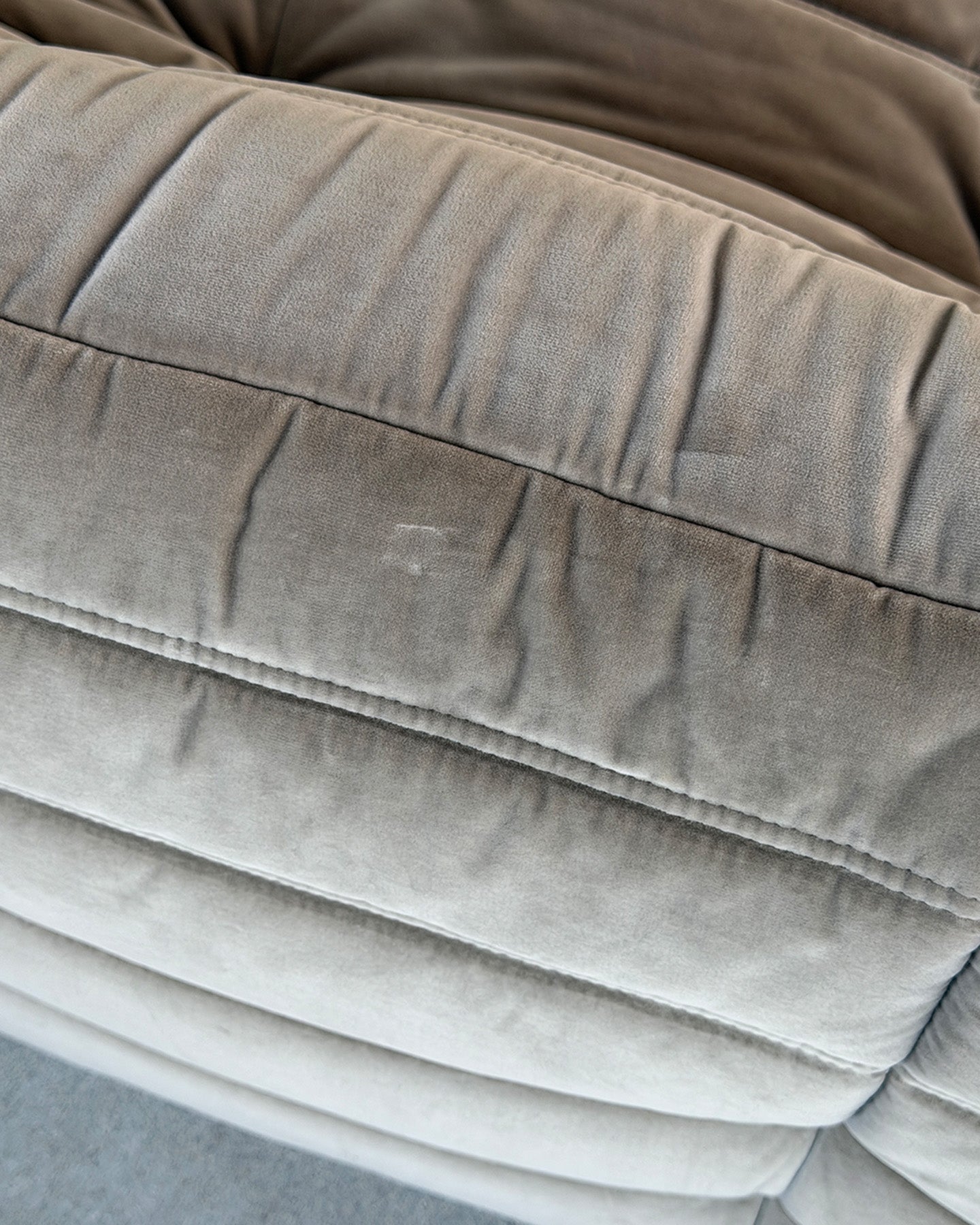 Gray Cotton Velvet 2-Seater Togo Sofa by Michel Ducaroy for Ligne Roset