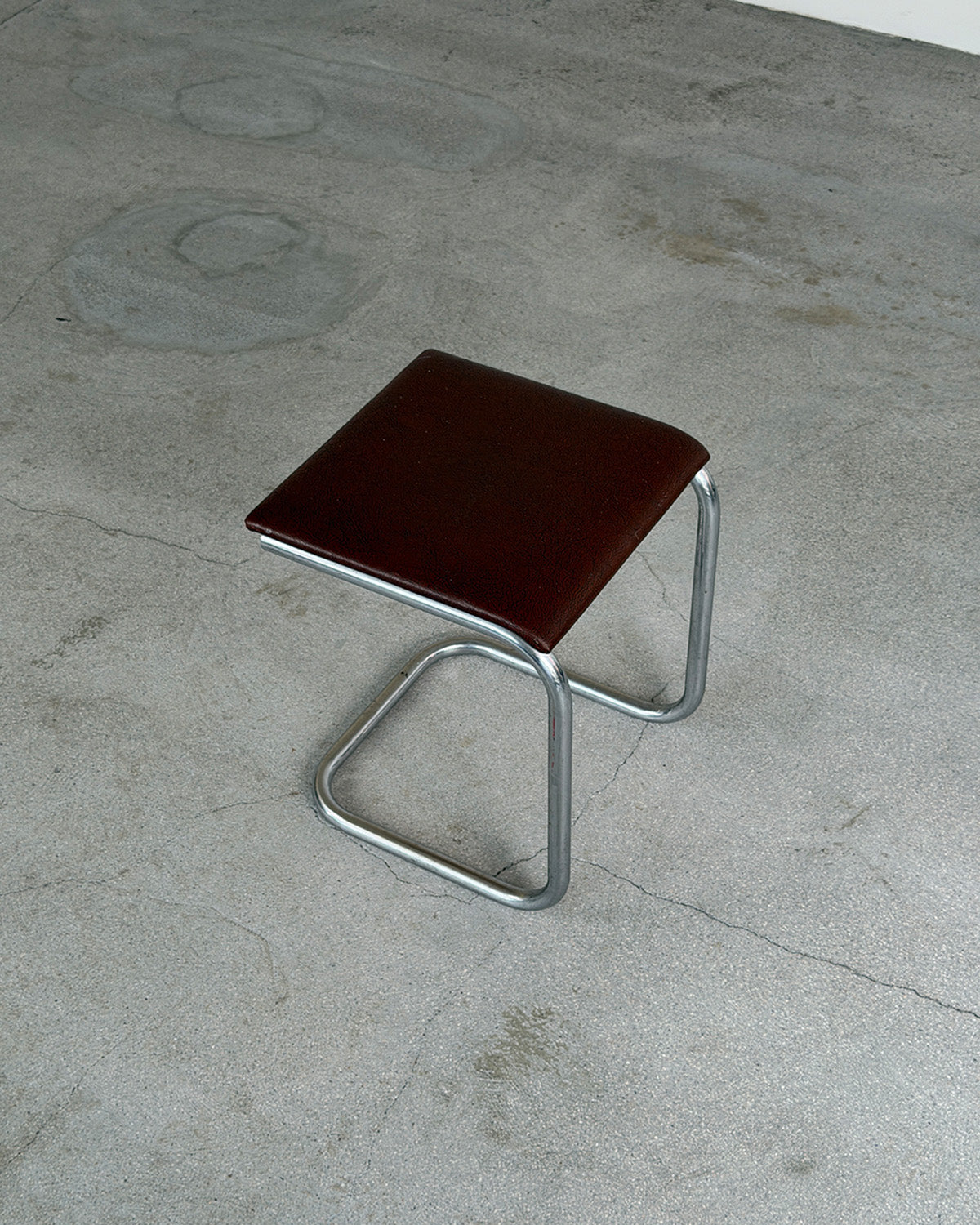 Funkis Burgundy Leather Cantilever Stool, 1930s