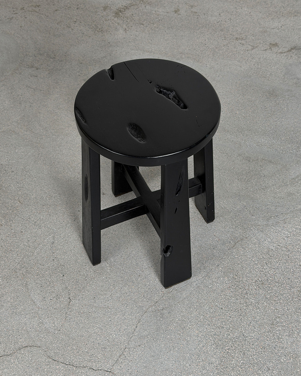 Contemporary Black Teak Solid Wood Stool