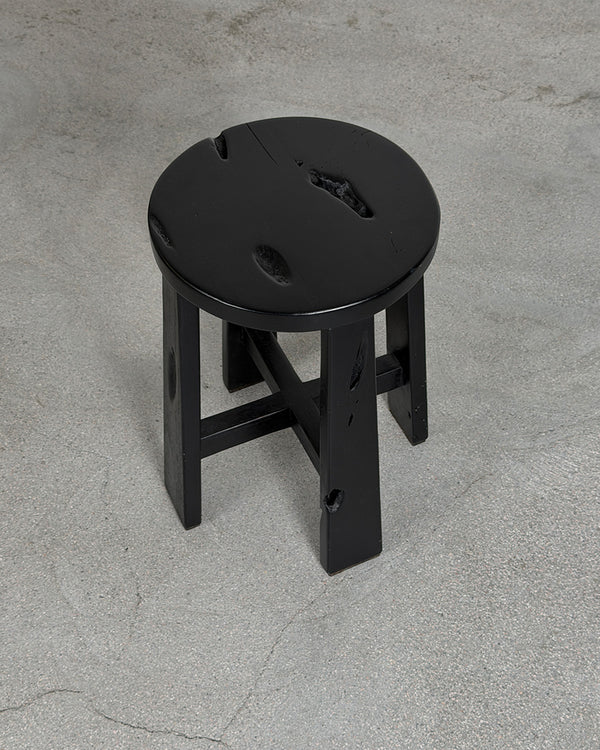 Contemporary Black Teak Solid Wood Stool