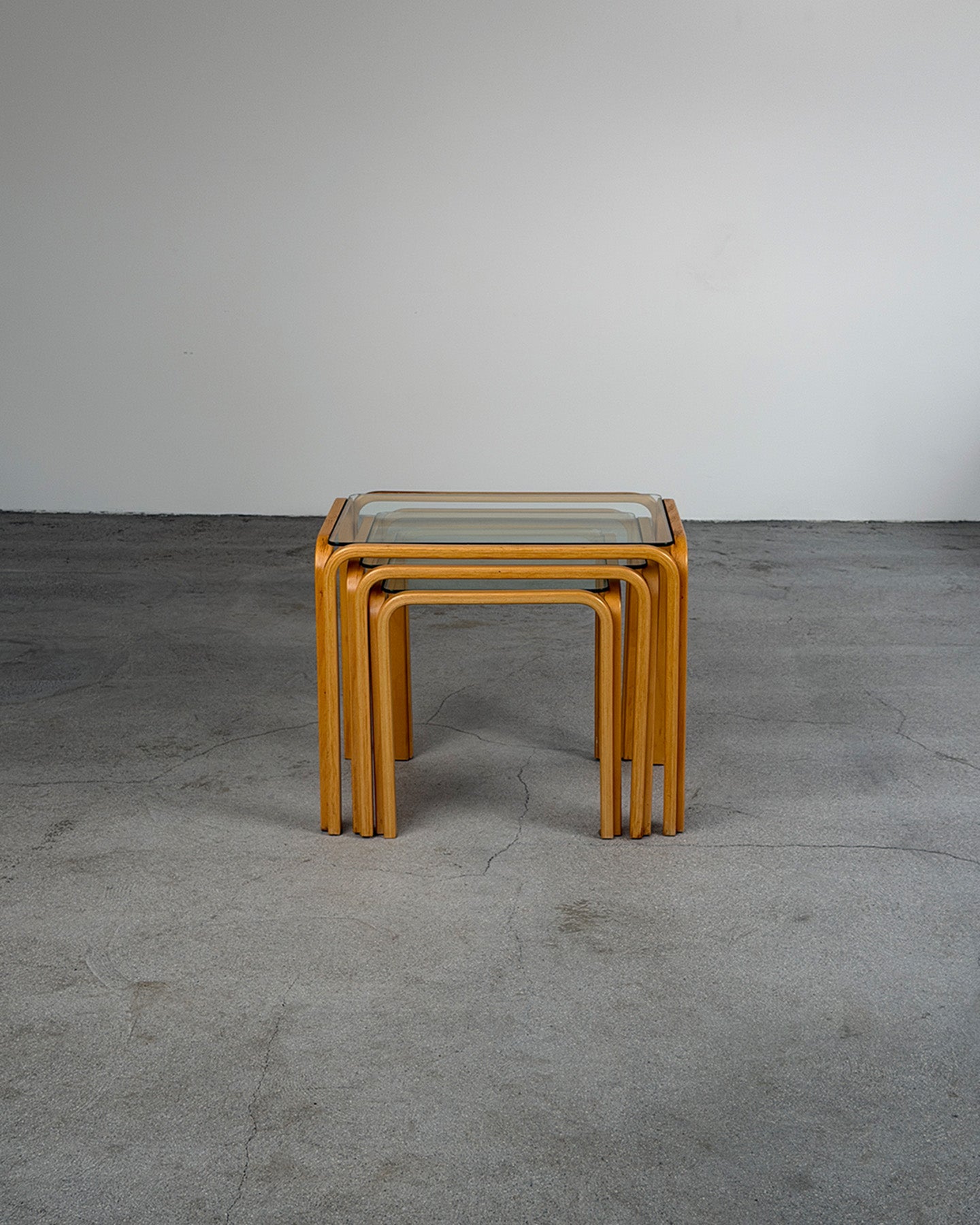 Vintage Wooden Nesting Tables with Glass Top, 1980s
