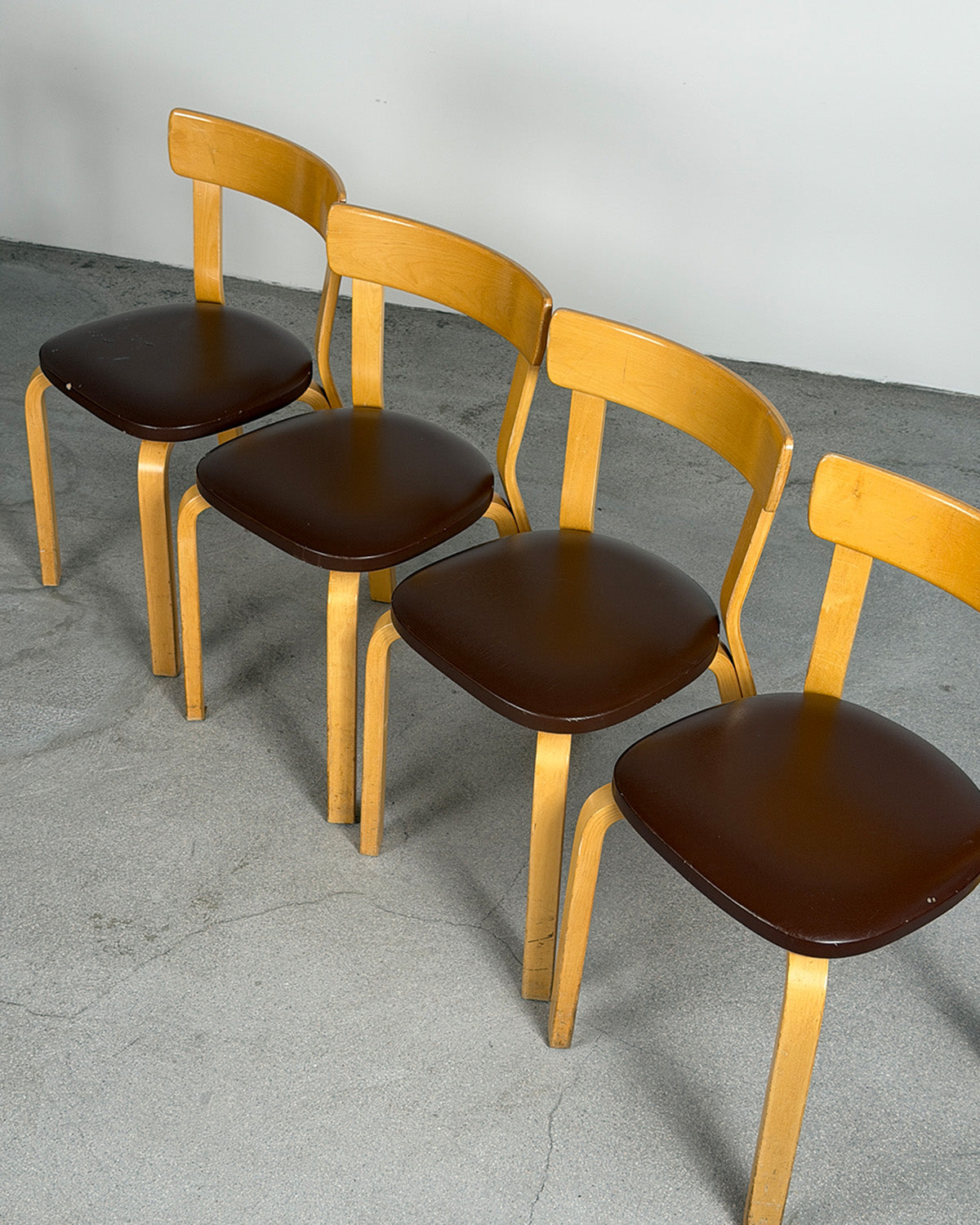 Artek 69 Birch Chair with Brown Leather Upholstery by Alvar Aalto