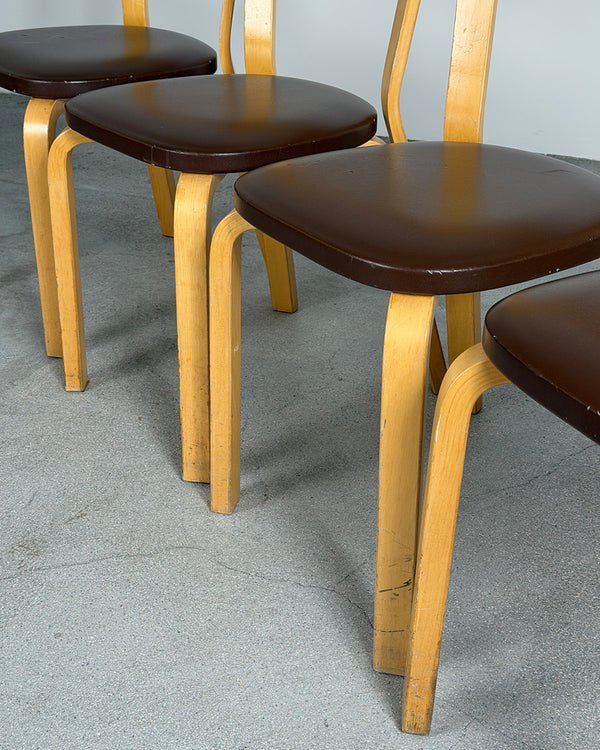 Artek 69 Birch Chair with Brown Leather Upholstery by Alvar Aalto