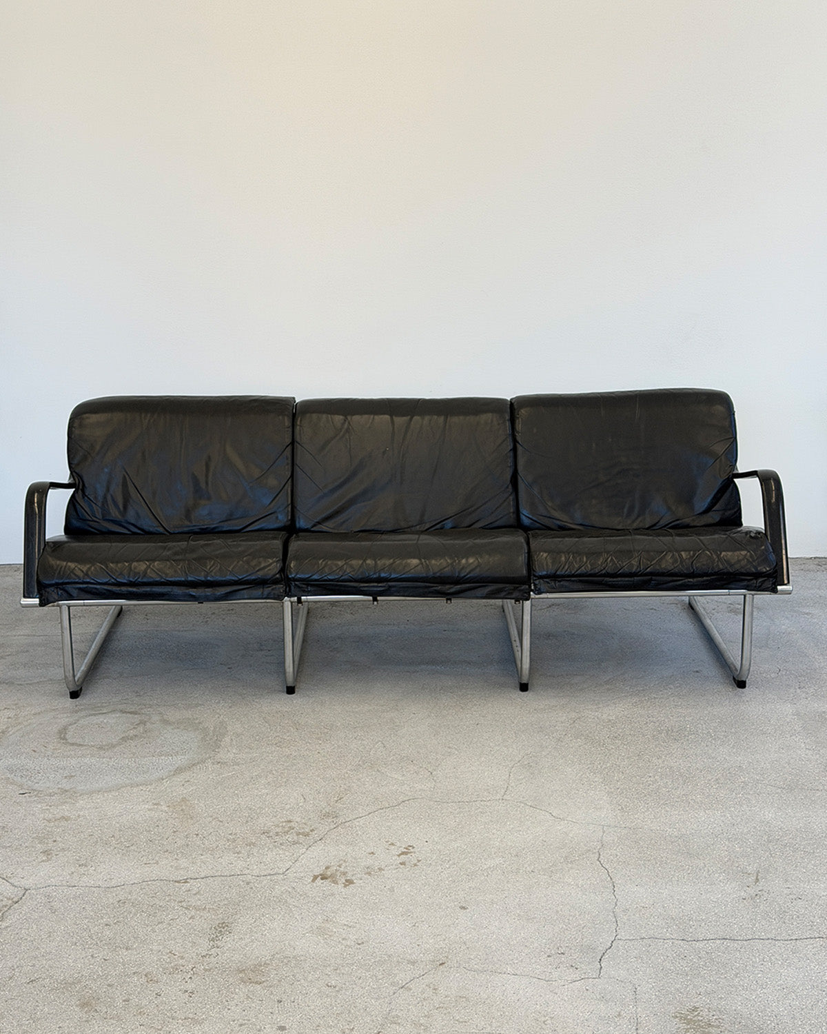 Black Leather 3-Seater Remmi Sofa by Yrjö Kukkapuro