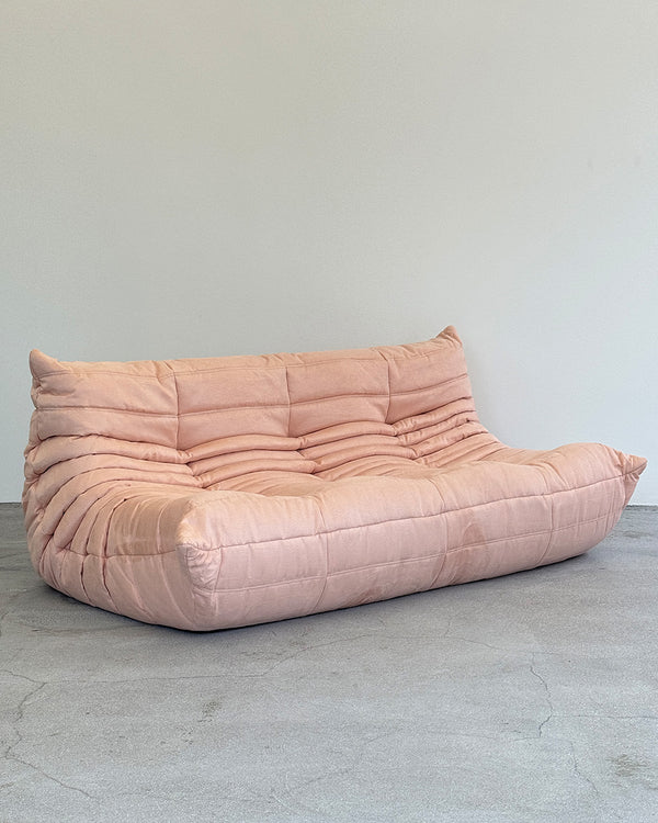 Baby Pink Alcantara 3-Seater Togo by Michel Ducaroy for Ligne Roset
