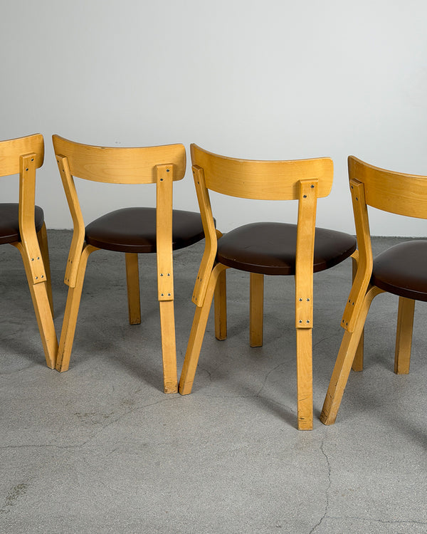 Artek 69 Birch Chair with Brown Leather Upholstery by Alvar Aalto