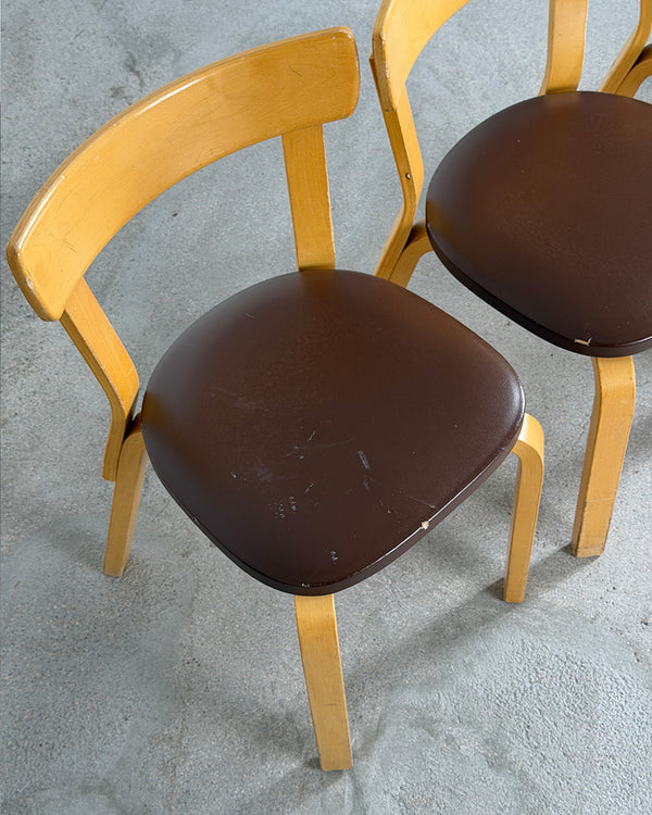 Artek 69 Birch Chair with Brown Leather Upholstery by Alvar Aalto