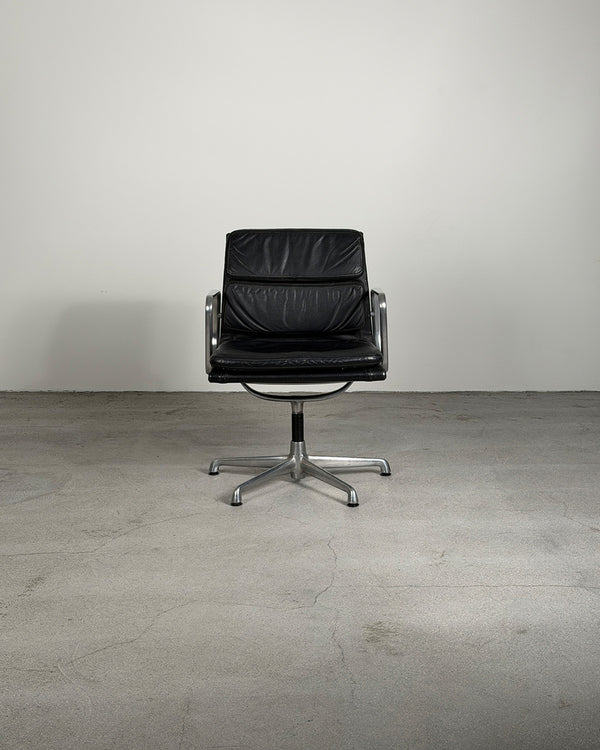 Charles & Ray Eames EA208 Soft Pad Black Leather Armchair for Vitra