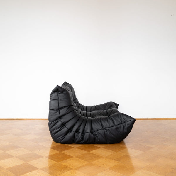 Black Leather 2-Seater Togo Sofa by Michel Ducaroy for Ligne Roset
