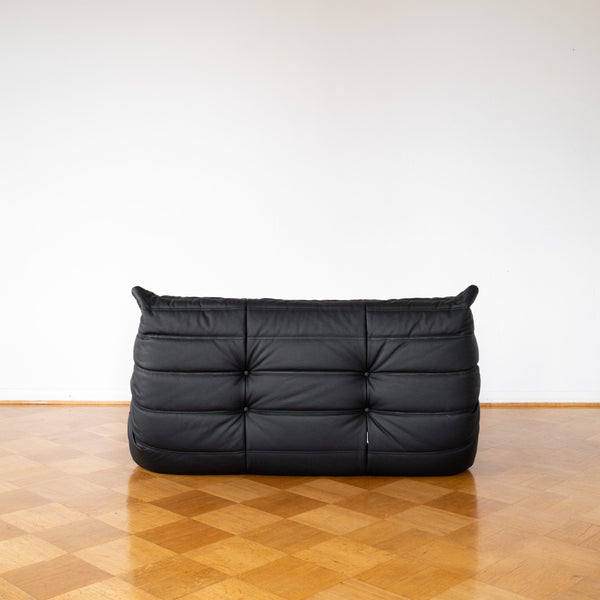 Black Leather 2-Seater Togo Sofa by Michel Ducaroy for Ligne Roset