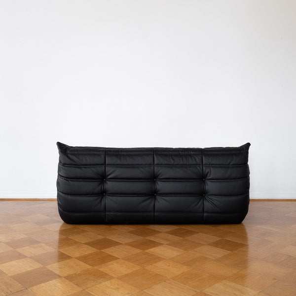 Black Leather 3-Seater Togo Sofa by Michel Ducaroy for Ligne Roset