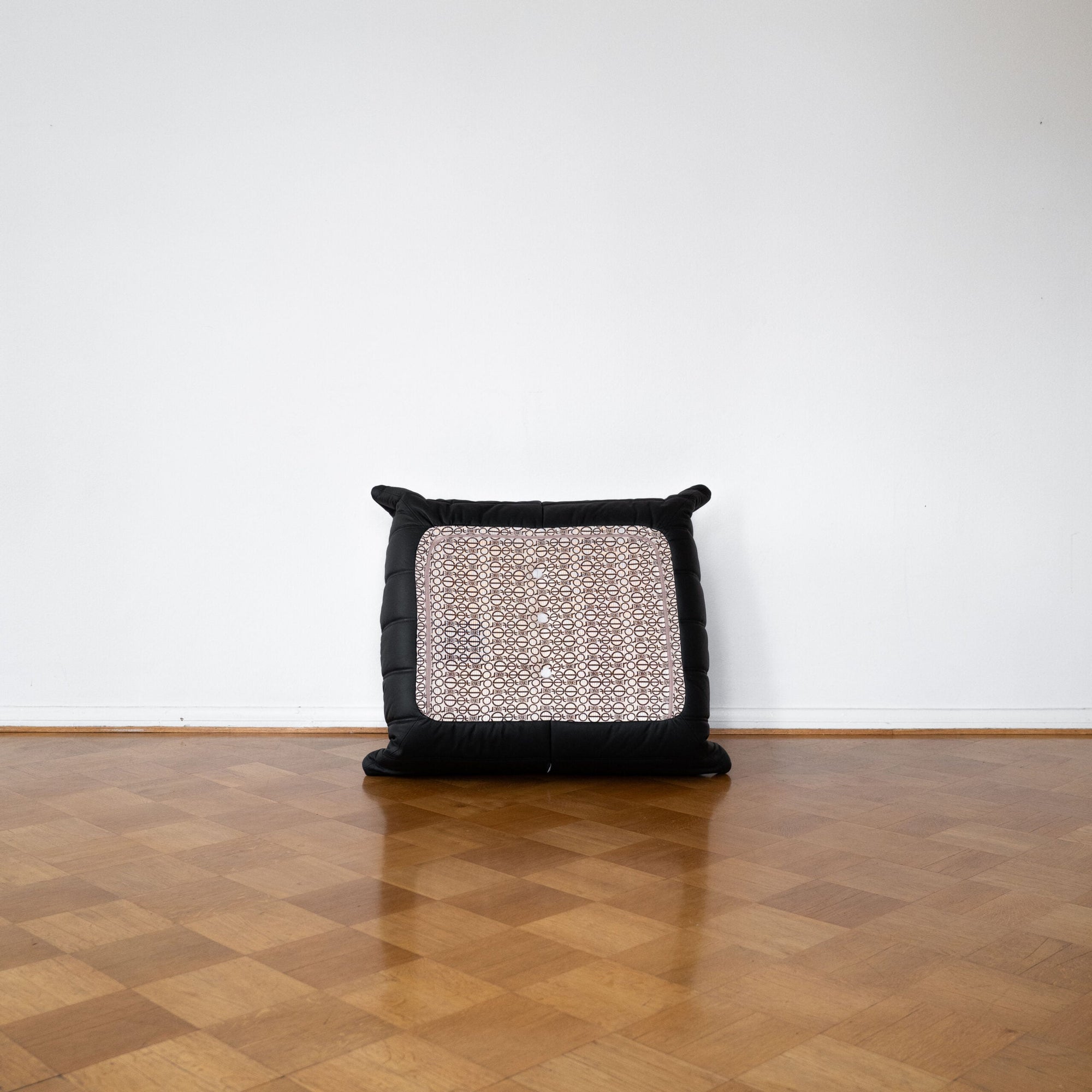 Black Leather Togo Ottoman by Michel Ducaroy for Ligne Roset