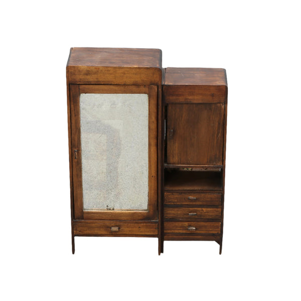Miniature 1940s Wood Cabinet with Mirrored Door