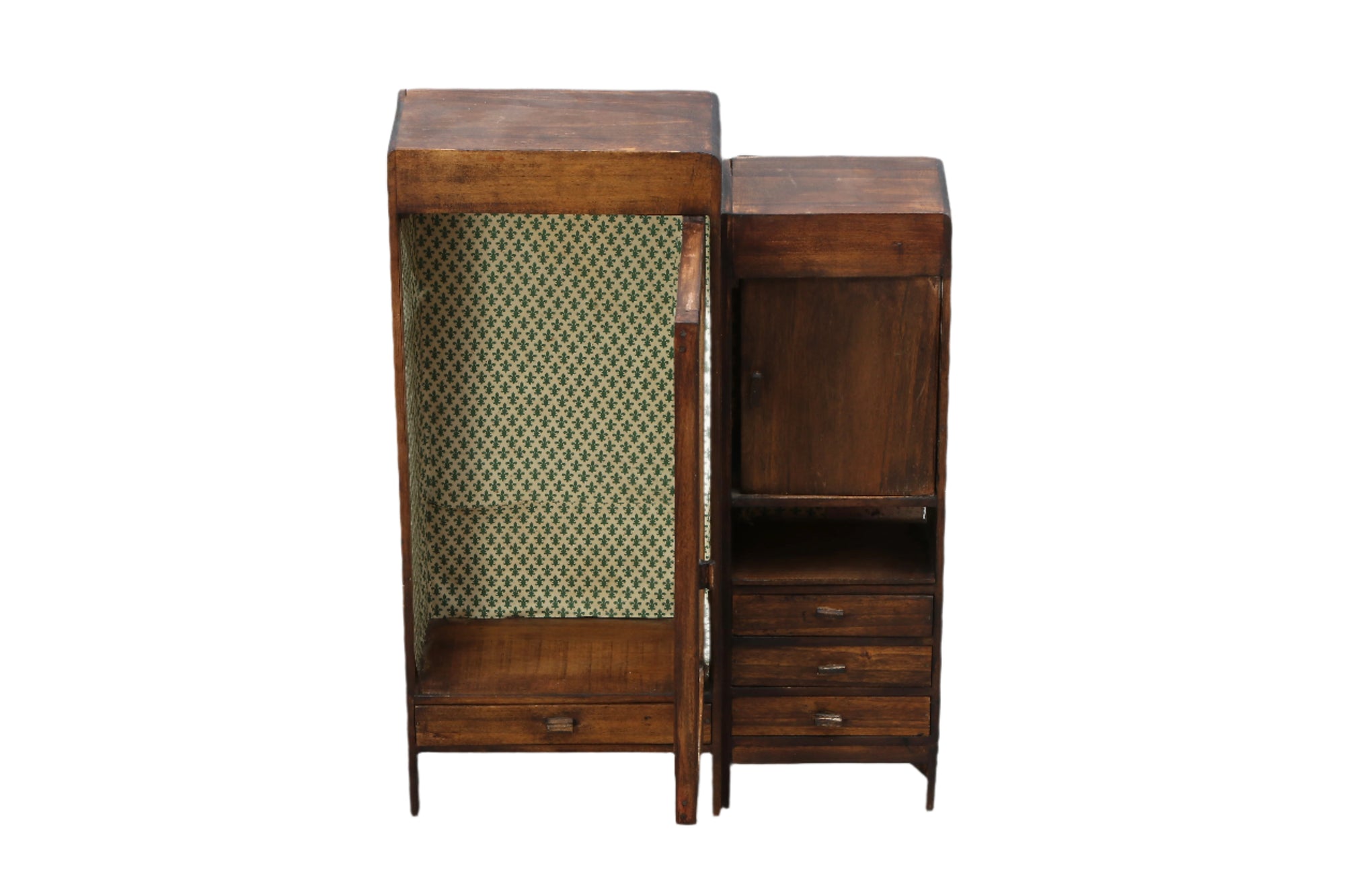 Miniature 1940s Wood Cabinet with Mirrored Door