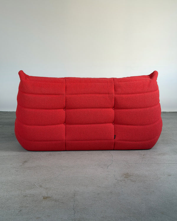 Red Wool 2-Seater Togo Sofa by Michel Ducaroy for Ligne Roset