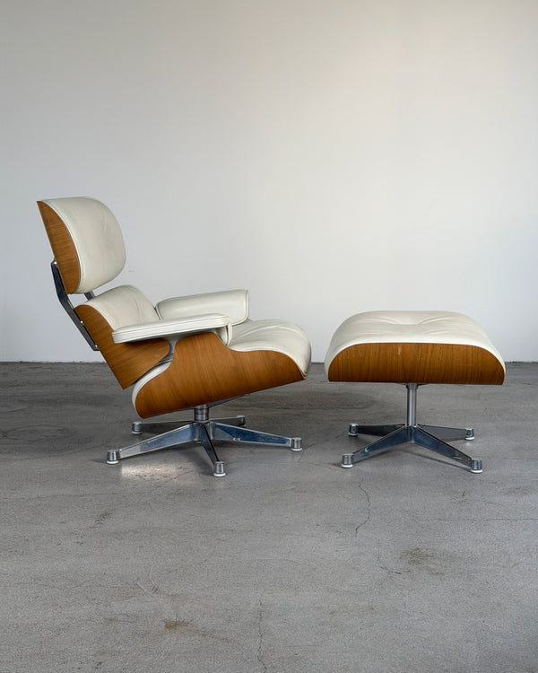 Vitra Cream Eames Lounge Chair & Ottoman by Charles & Ray Eames