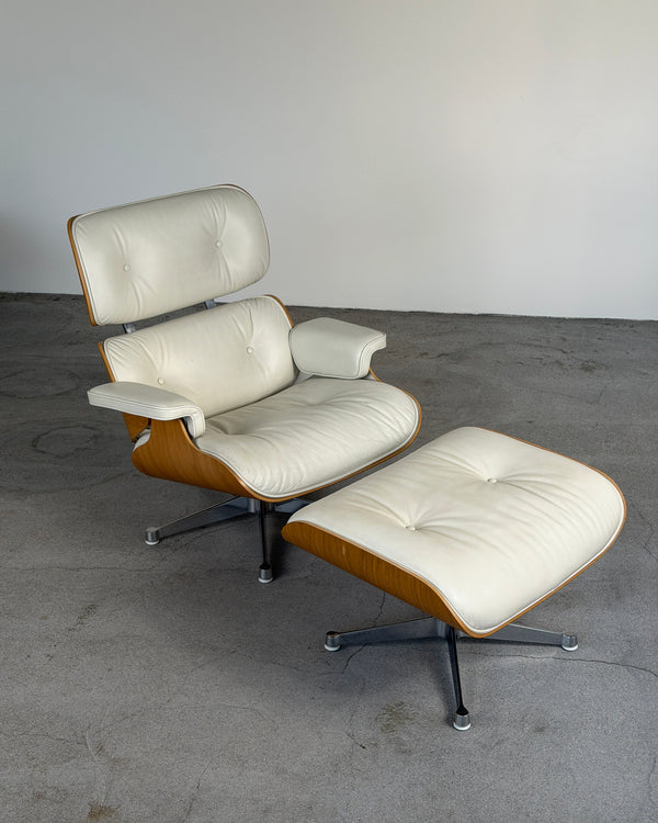 Vitra Cream Eames Lounge Chair & Ottoman by Charles & Ray Eames