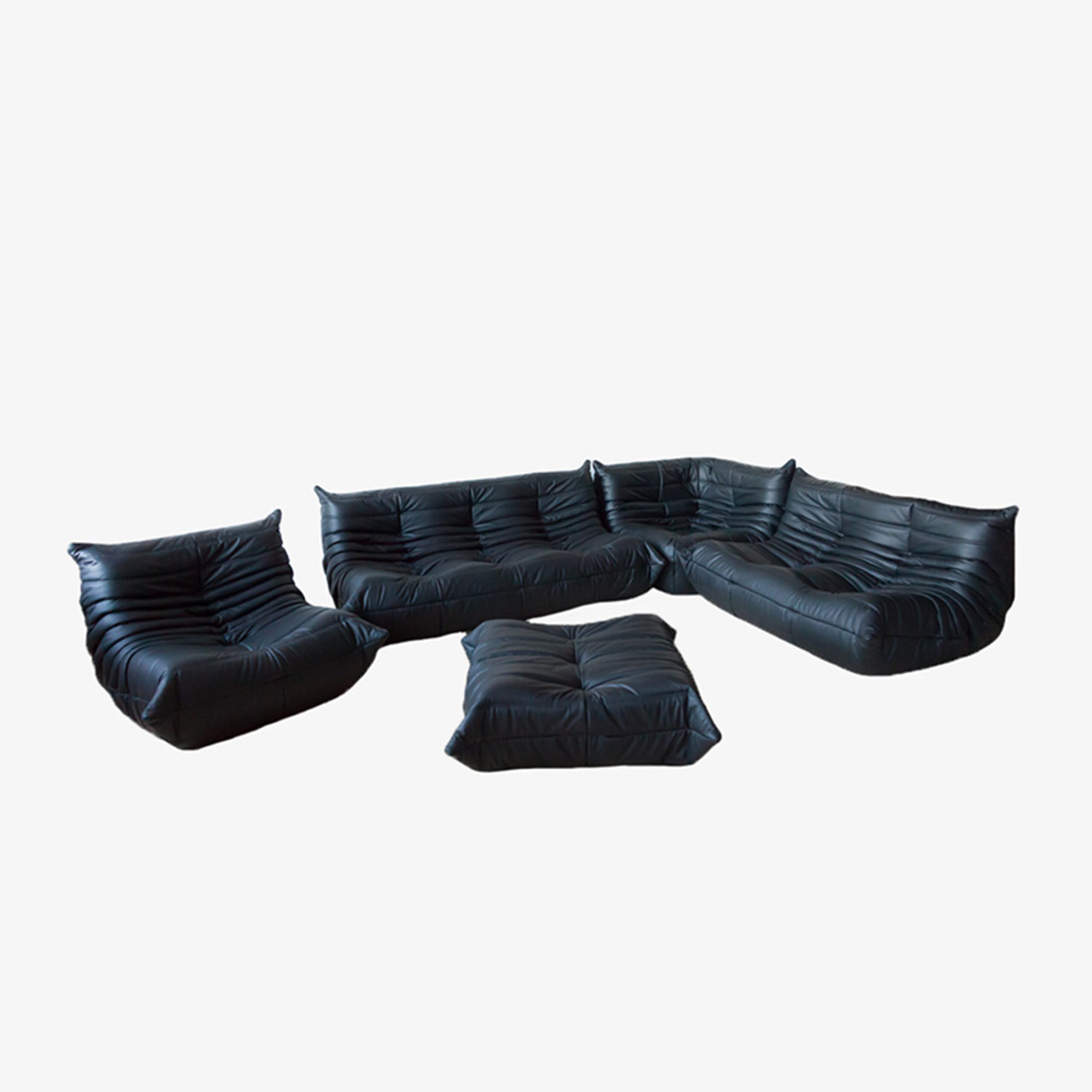Black Leather Togo Sofa Set by Michel Ducaroy for Ligne Roset