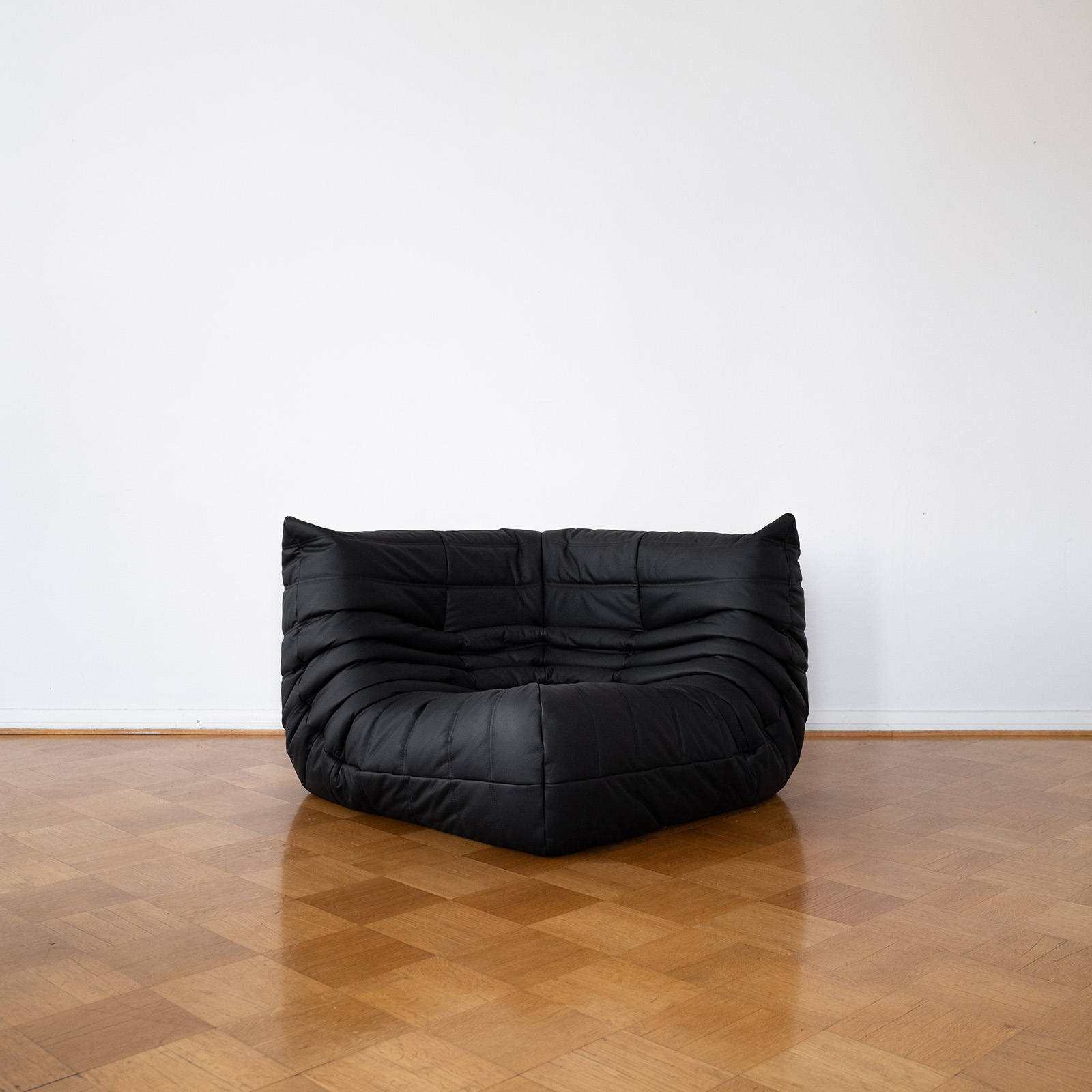 Black Leather Corner Togo Lounge Chair by Michel Ducaroy for Ligne Roset