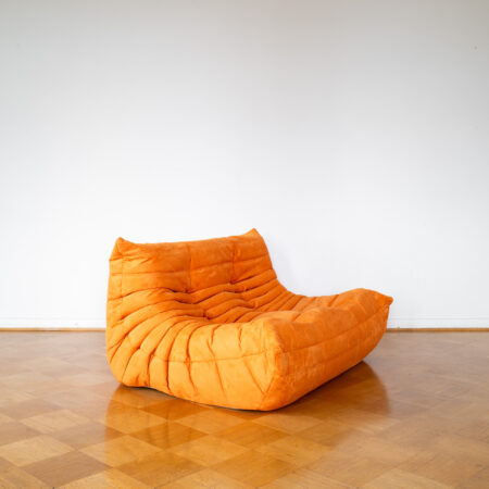 Orange Alcantara 2-Seater Togo Sofa by Michel Ducaroy for Ligne Roset